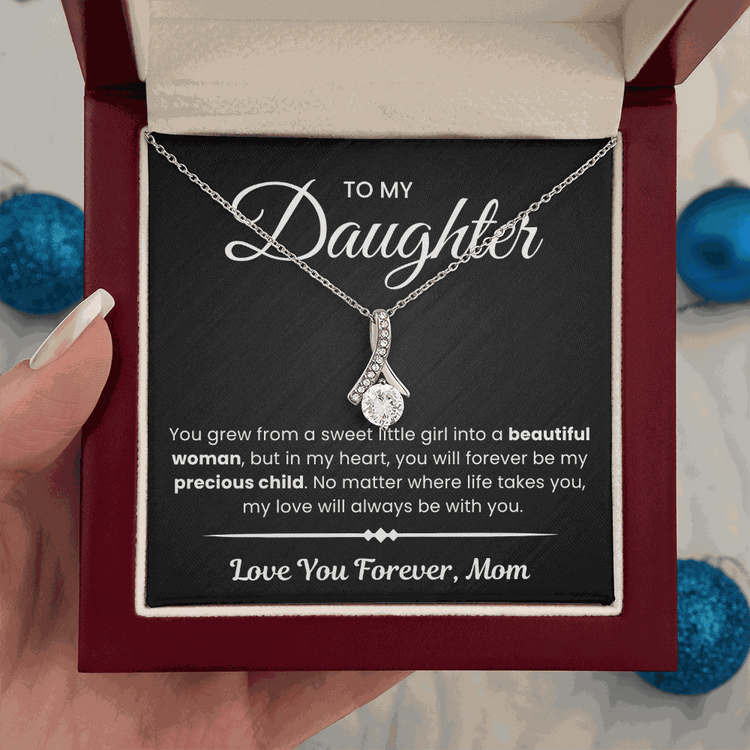 Alluring Beauty Necklace displayed in luxury box from mom to daughter