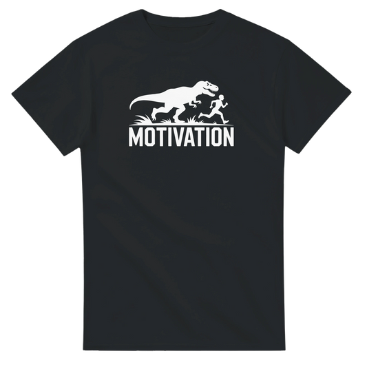 Funny T-Rex Motivation Running Shirt in Black – Motivational Fitness Tee for Gym and Runners