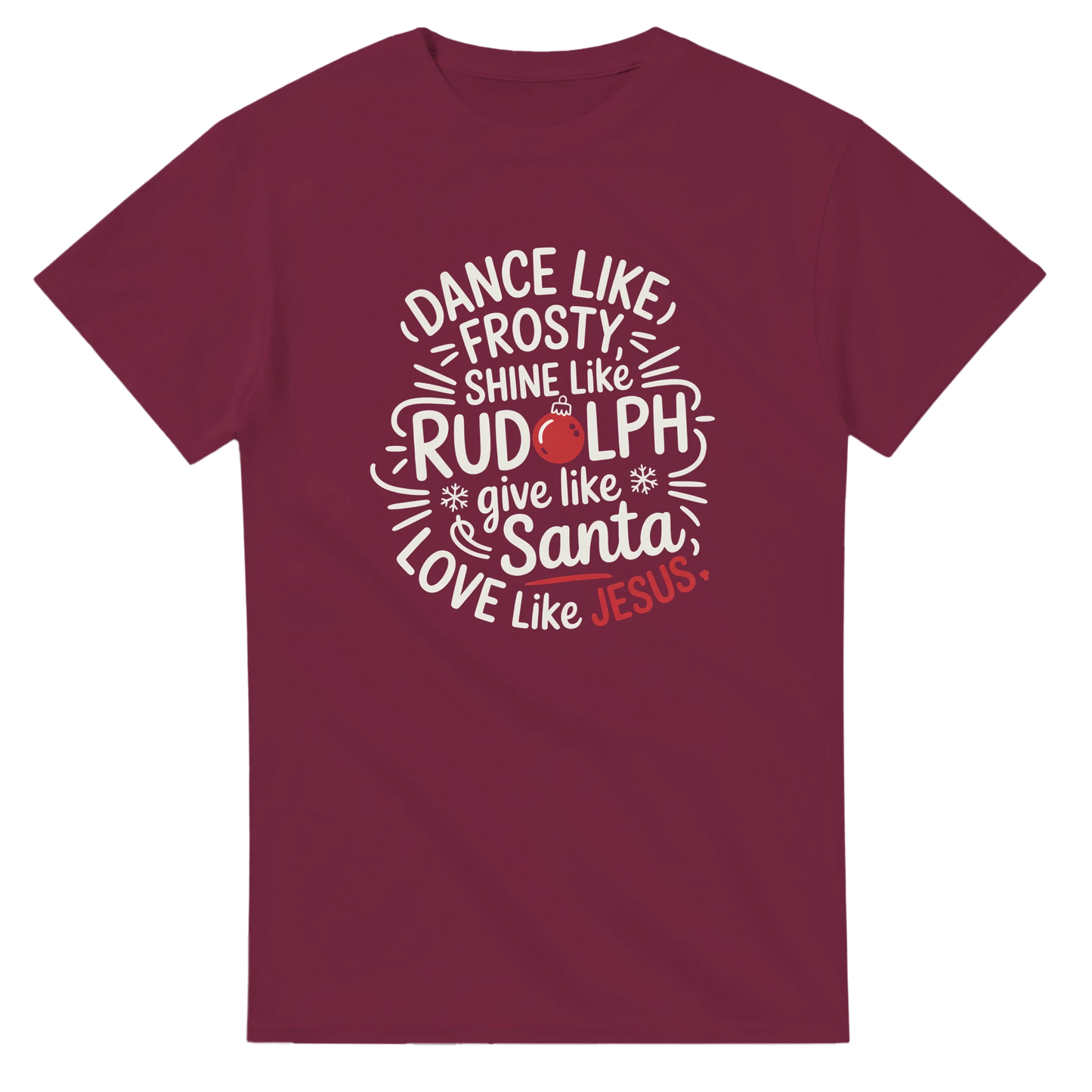 Love Like Jesus holiday tee with festive Rudolph and Santa graphics