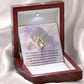 "Elegant gold heart pendant necklace for mom with luxury mahogany LED box and heartfelt message card"