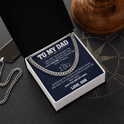"Cuban link chain gift for dad from son in elegant box with heartfelt message card"