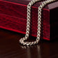"Close-up of silver Cuban link chain for dad featuring durable stainless steel shine"