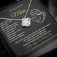 “To My Loving Mom Love Knot Necklace with cubic zirconia pendant on message card from son – meaningful jewelry gift for Mother’s Day and birthdays”