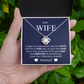 "Romantic Love Knot Necklace in gift box with navy blue message card for wife, from husband"