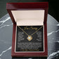 I’m Sorry Love Knot Necklace in gold finish with apology card, displayed in luxury mahogany box – sentimental jewelry gift for forgiveness.