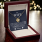 "To My Wife Love Knot Necklace gold finish in premium gift box with romantic Last and Greatest Love message"