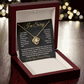 Gold I’m Sorry Love Knot Necklace with cubic zirconia stone in mahogany LED gift box – romantic apology present for her.