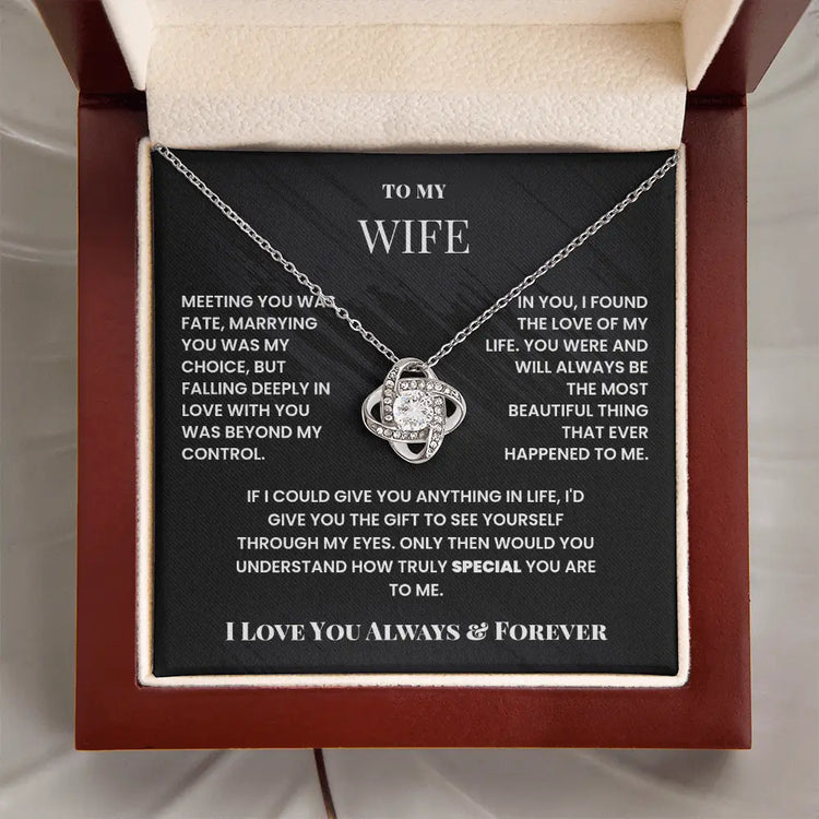 Necklace in a luxury box with a sentimental message card for a wife