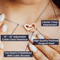 "Adjustable interlocking hearts necklace with cubic zirconia stones, lobster clasp, and surgical steel chain"