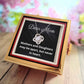 "Dear Mom love knot necklace in gold gift box – mothers and daughters jewelry gift with heartfelt message card."